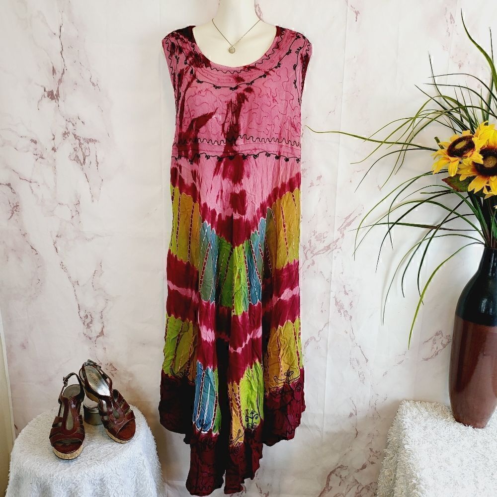 Beautiful free size tie dye embroidered dress